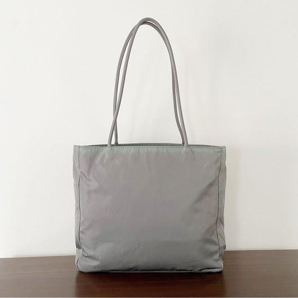 Prada gray Tessuto nylon triangle logo shoulder tote bag - Picture 2 of 11